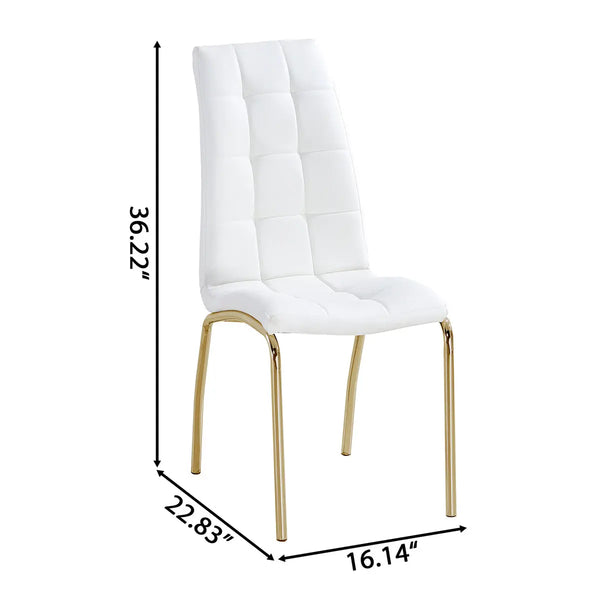 DT666G 5-Piece 36" Glass Dining Set + 4 White PU Chairs (Gold) ZEMORN
