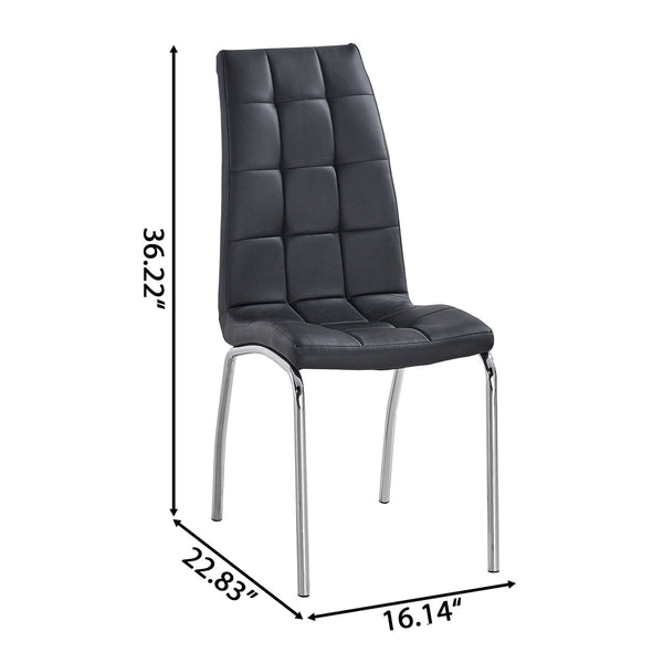 DT666S 5-Piece 36" Glass Dining Set + 4 Black PU Chairs (Silver) Zemorn