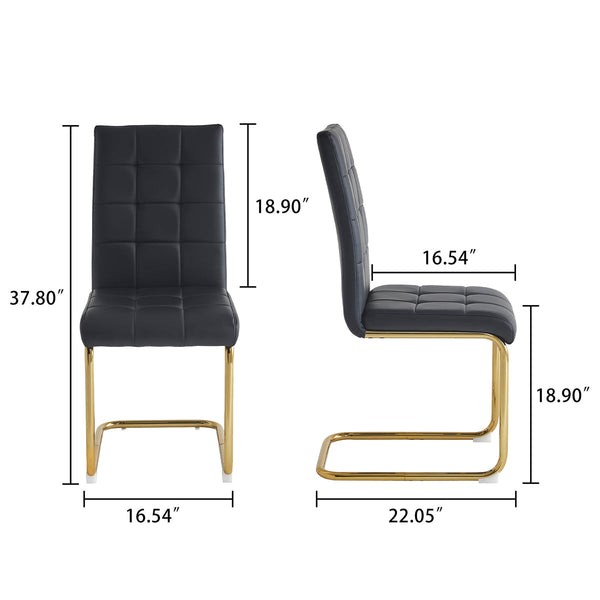 DT668G 5-Piece 42" Glass Dining Set + 4 Grey PU Chairs (Gold) ZEMORN