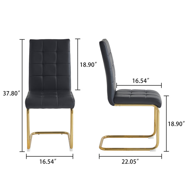 DT0215GB 5-Piece MDF Dining Set + 4 Black PU Chairs (Gold)