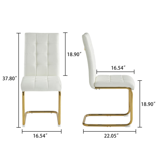 DT666G 5-Piece 36" Glass Dining Set + 4 White PU Chairs (Gold) ZEMORN