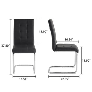 DT666S 5-Piece 36" Glass Dining Set + 4 Black PU Chairs (Silver) Zemorn