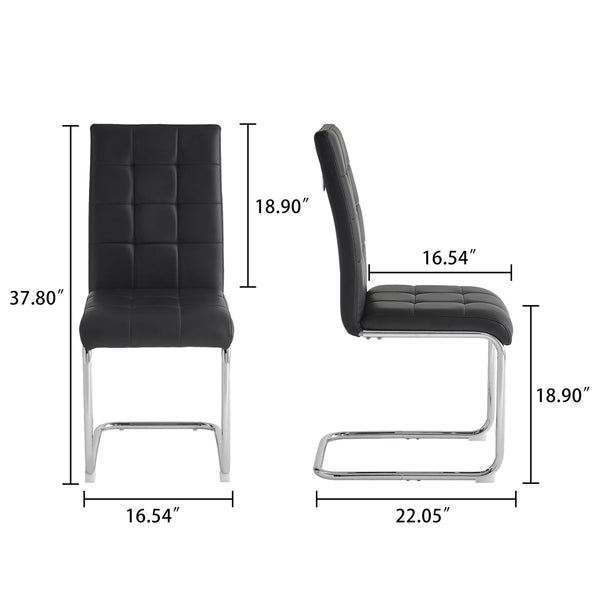 DT666S 5-Piece 36" Glass Dining Set + 4 Black PU Chairs (Silver) Zemorn