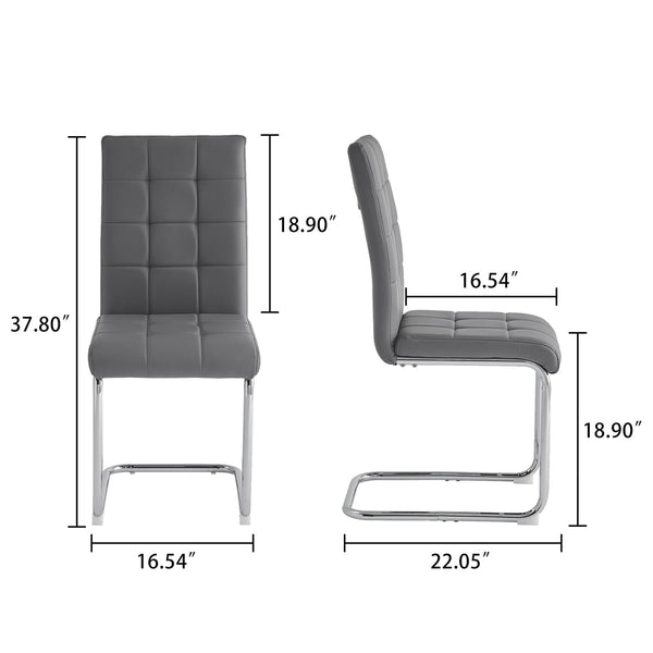 DT666S 5-Piece 36" Glass Dining Set + 4 Grey PU Chairs (Silver) Zemorn