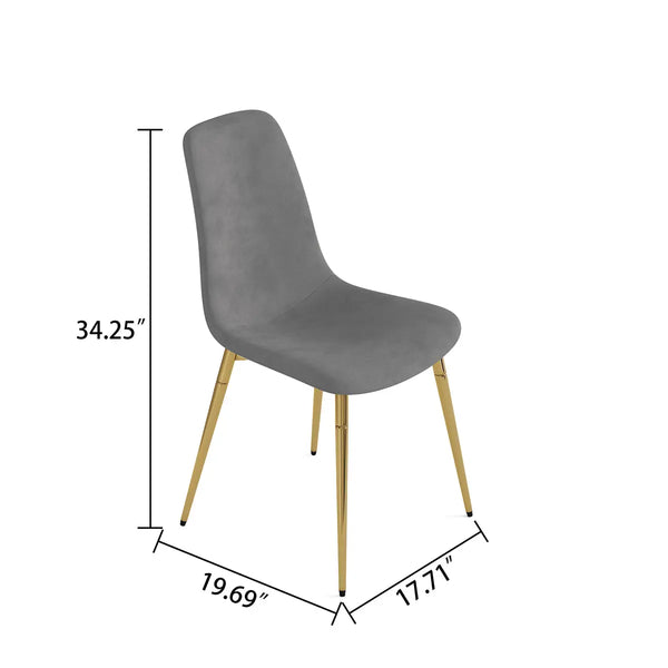 DT666G 5-Piece 36" Glass Dining Set + 4 Grey Velvet Chairs (Gold) ZEMORN