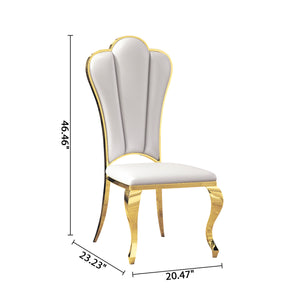 DT031G 7-Piece Glass Dining Set + 6 White PU Chairs (Gold)