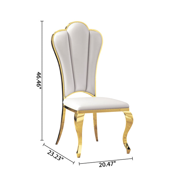 DT024GMW 7-Piece MDF Dining Set + 6 White Velvet Chairs (Gold)