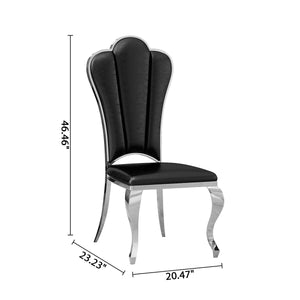 DT031S 7-Piece Glass Dining Set + 6 Black PU Chairs (Silver)