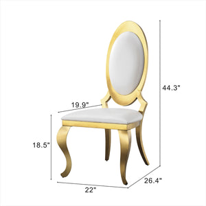 DT0326G 7-Piece Rectangular Glass Dining Set + 6 White PU Chairs (Gold)
