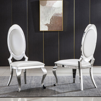#WHITE/SILVER Oval Back Upholstered Dining Chairs Set of 2 - Zemorn