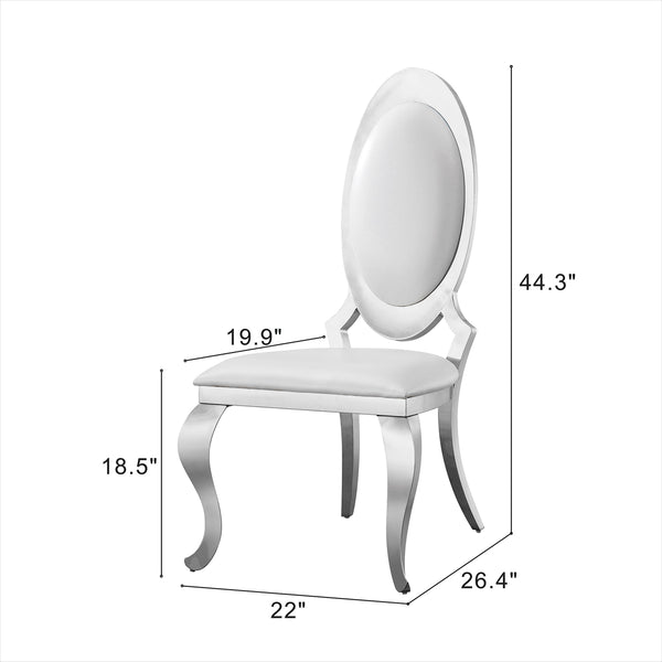 DT022SMW 7-Piece MDF Dining Set + 6 White PU Chairs (Silver)