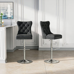 #BLACK/SILVER Adjustable Height Velvet Bar Stools Set of 2 View 28