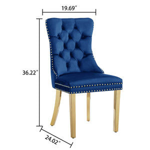 DT034G Sintered Stone Dining Set + Blue Velvet Chairs (Gold)