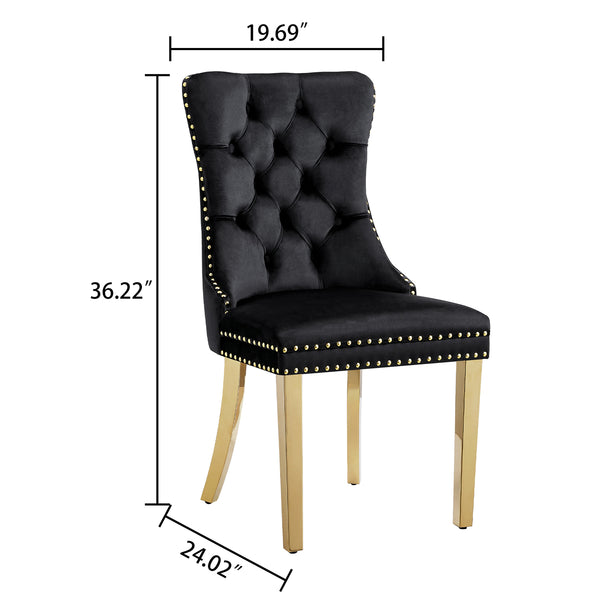 DT023GMB 7-Piece MDF Dining Set + 6 Black Velvet Chairs (Gold)