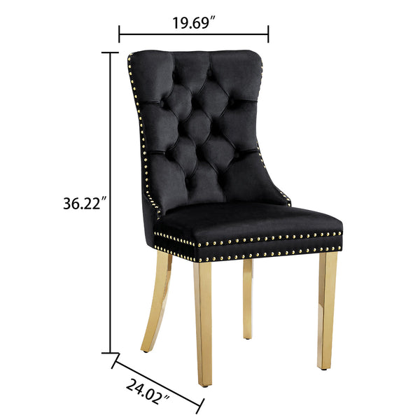 DT668G 5-Piece 42" Glass Dining Set + 4 Black Velvet Chairs (Gold) ZEMORN