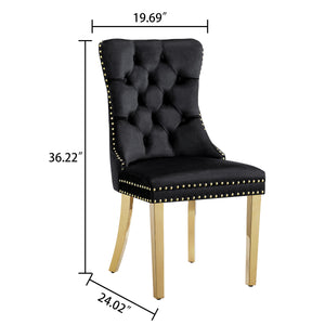 DT022GMW 7-Piece MDF Dining Set + 6 Black Velvet Chairs (Gold)