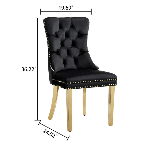 DT666G 5-Piece 36" Glass Dining Set + 4 Black Velvet Chairs (Gold) ZEMORN