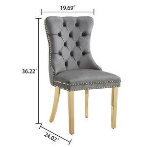 DT034G 7-Piece Sintered Stone Dining Set + 6 Grey Velvet Chairs (Gold)