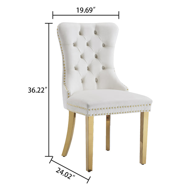 DT024GMW 7-Piece MDF Dining Set + 6 White Velvet Chairs (Gold)