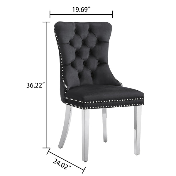 DT022SMW 7-Piece MDF Dining Set + 6 Blue Velvet Chairs (Silver)