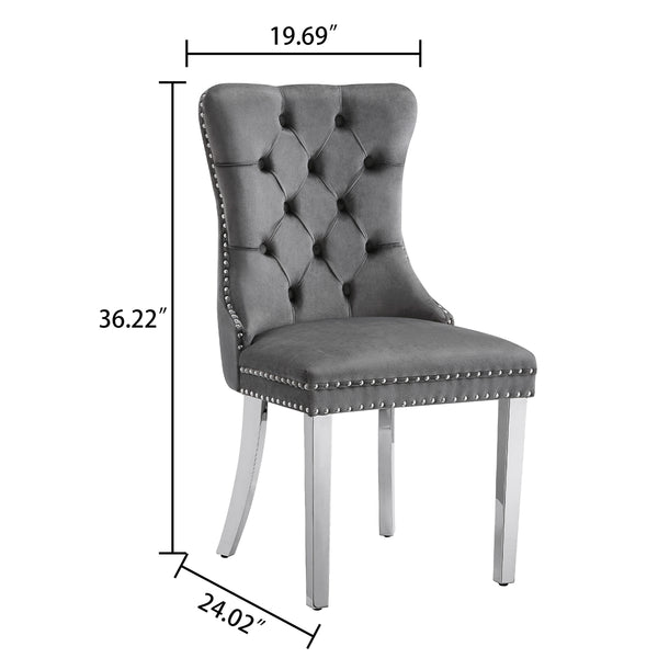 DT034S 7-Piece Sintered Stone Dining Set + 6 Grey Velvet Chairs (Silver)