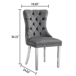 RDT919S 5-Piece Glass Dining Set + 4 Grey Velvet Chairs (Silver)