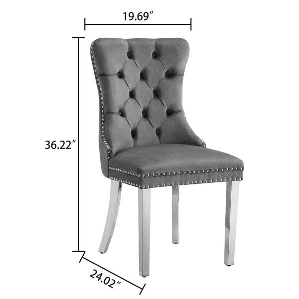 RDT919S 5-Piece Glass Dining Set + 4 Grey Velvet Chairs (Silver)
