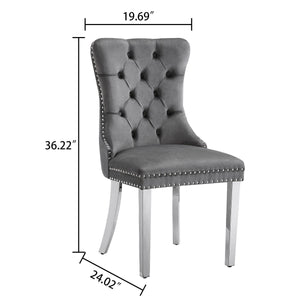 DT666S 5-Piece 36" Glass Dining Set + 4 Grey Velvet Chairs (Silver) Zemorn