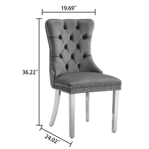 DT022SMW 7-Piece MDF Dining Set + 6 Grey Velvet Chairs (Silver)