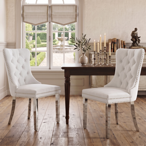 #WHITE/SILVER Button Tufted Velvet Dining Chairs Sets of 2 8 View 73