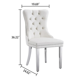 RDT399W Glass Dining Table Set + White/Silver Velvet Chairs