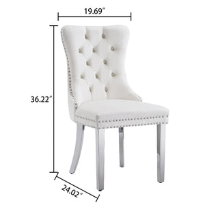 DT668S 5-Piece 42" Glass Dining Set + 4 White Velvet Chairs (Silver) ZEMORN