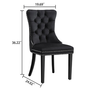 DT666S 5-Piece 36" Glass Dining Set + 4 Black Velvet Chairs (Silver/Wood) Zemorn