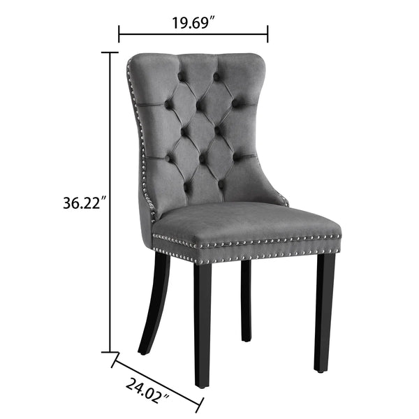RDT399W Glass Dining Table Set + Grey Velvet Chairs