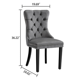 DT666S 5-Piece 36" Glass Dining Set + 4 Grey Velvet Chairs (Silver/Wood) Zemorn