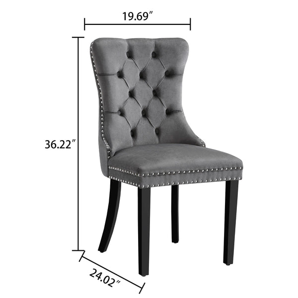 DT666S 5-Piece 36" Glass Dining Set + 4 Grey Velvet Chairs (Silver/Wood) Zemorn