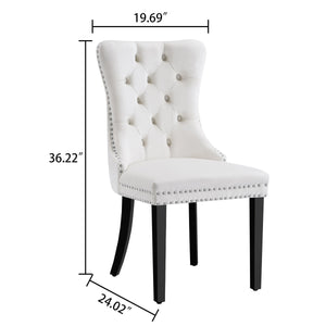 DT666S 5-Piece 36" Glass Dining Set + 4 White Velvet Chairs (Silver/Wood) Zemorn