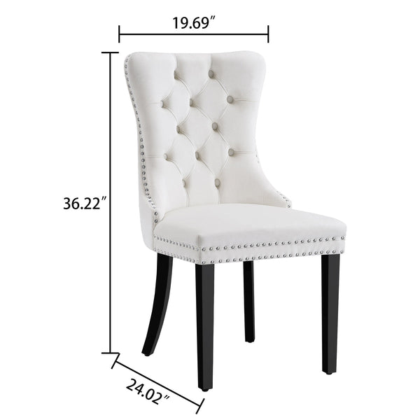 DT666S 5-Piece 36" Glass Dining Set + 4 White Velvet Chairs (Silver/Wood) Zemorn