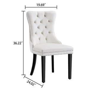 DT666G 5-Piece 36" Glass Dining Set + 4 White Velvet Chairs (Gold/Wood) ZEMORN