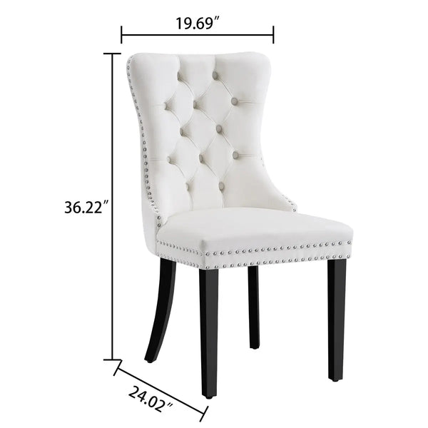 DT666G 5-Piece 36" Glass Dining Set + 4 White Velvet Chairs (Gold/Wood) ZEMORN