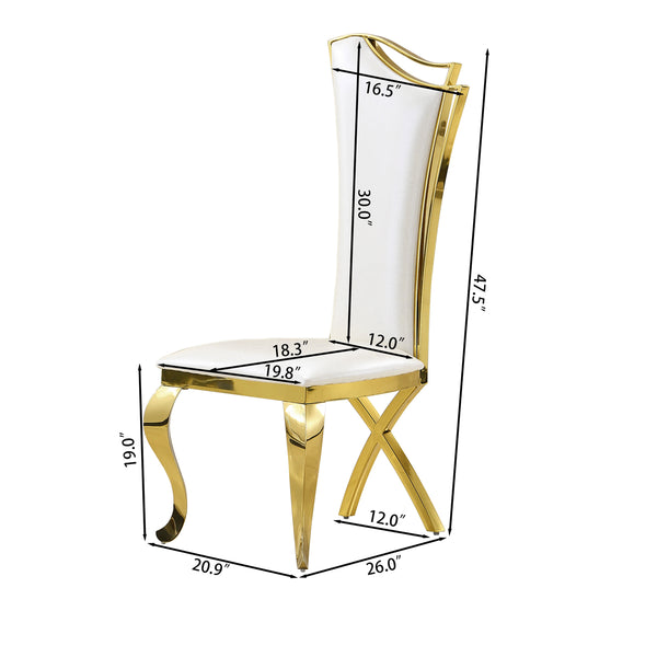 DT024GMW 7-Piece MDF Dining Set + 6 White Velvet Chairs (Gold)