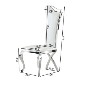 DT022SMW 7-Piece MDF Dining Set + 6 White PU Chairs (Silver)
