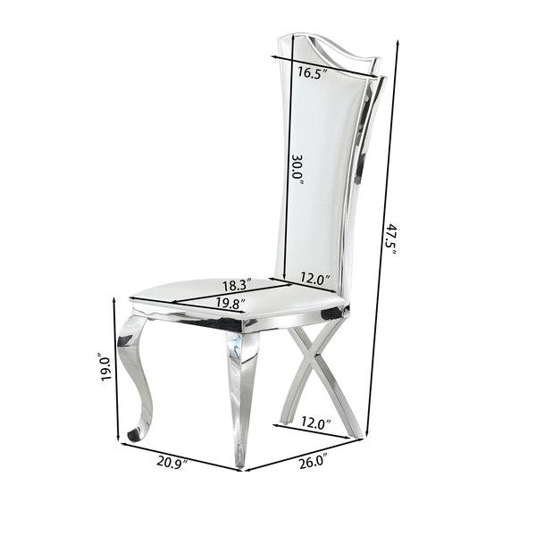 DT022SMW 7-Piece MDF Dining Set + 6 White PU Chairs (Silver)