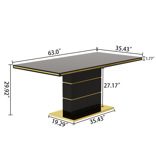 DT0215GB 5-Piece MDF Dining Set + 4 Black Velvet Chairs (Gold)