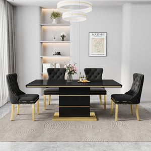DT0215GB 7-Piece MDF Dining Set + 6 Black Velvet Chairs (Gold)