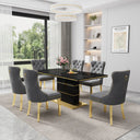 63 Inch 7 Piece Black MDF Dining Set Button Tufted Gray Velvet Chairs Detail View