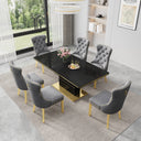 DT0215GB 7-Piece MDF Dining Set + 6 Grey Velvet Chairs (Gold)