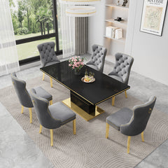 DT0215GB 7-Piece MDF Dining Set + 6 Grey Velvet Chairs (Gold)