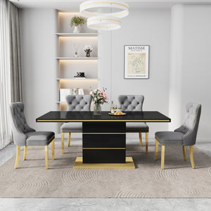 DT0215GB 7-Piece MDF Dining Set + 6 Grey Velvet Chairs (Gold)