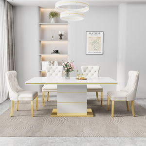 DT0215GW 7-Piece MDF Dining Set + 6 White Velvet Chairs (Gold)